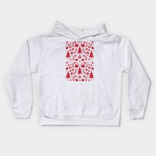 Scandinavian Vintage Christmas Doves Trees Pattern - Red Kids Hoodie